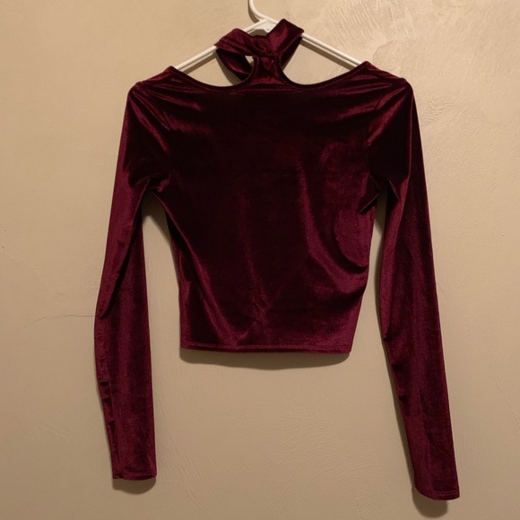 Long-sleeved Velvet Crop Top - Picture 2 of 3